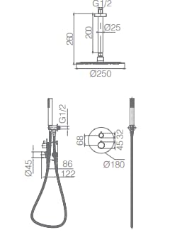 Sistema Ducha Empotrado Termostático IMEX Tívoli GTT039BGM Black Gun Metal Salida Techo