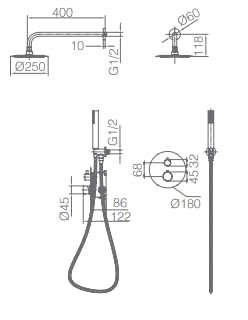 Sistema Ducha Empotrado Termostático IMEX Monza GTM039 Cromo