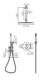 Sistema Ducha Empotrado Termostático IMEX Tívoli GTT039 Cromo Salida Techo