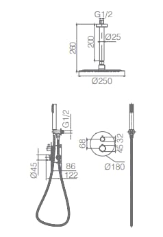 Sistema Ducha Empotrado Termostático IMEX Tívoli GTT039OC Oro Cepillado Salida Techo