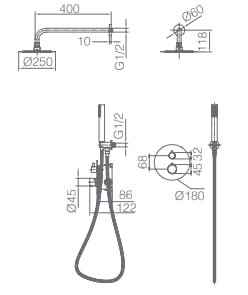 Imex - Sistema de Ducha Termostático Monza GTM039OC | Acabado Oro Cepillado, Rociador Inoxidable Extraplano Ø25 cm, Grifería de Latón con Cartucho Termostático, Caudal Alto