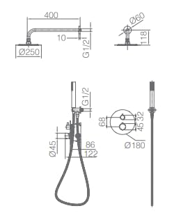 Sistema Ducha Empotrado Termostático IMEX Monza GTM039NG Negro Mate
