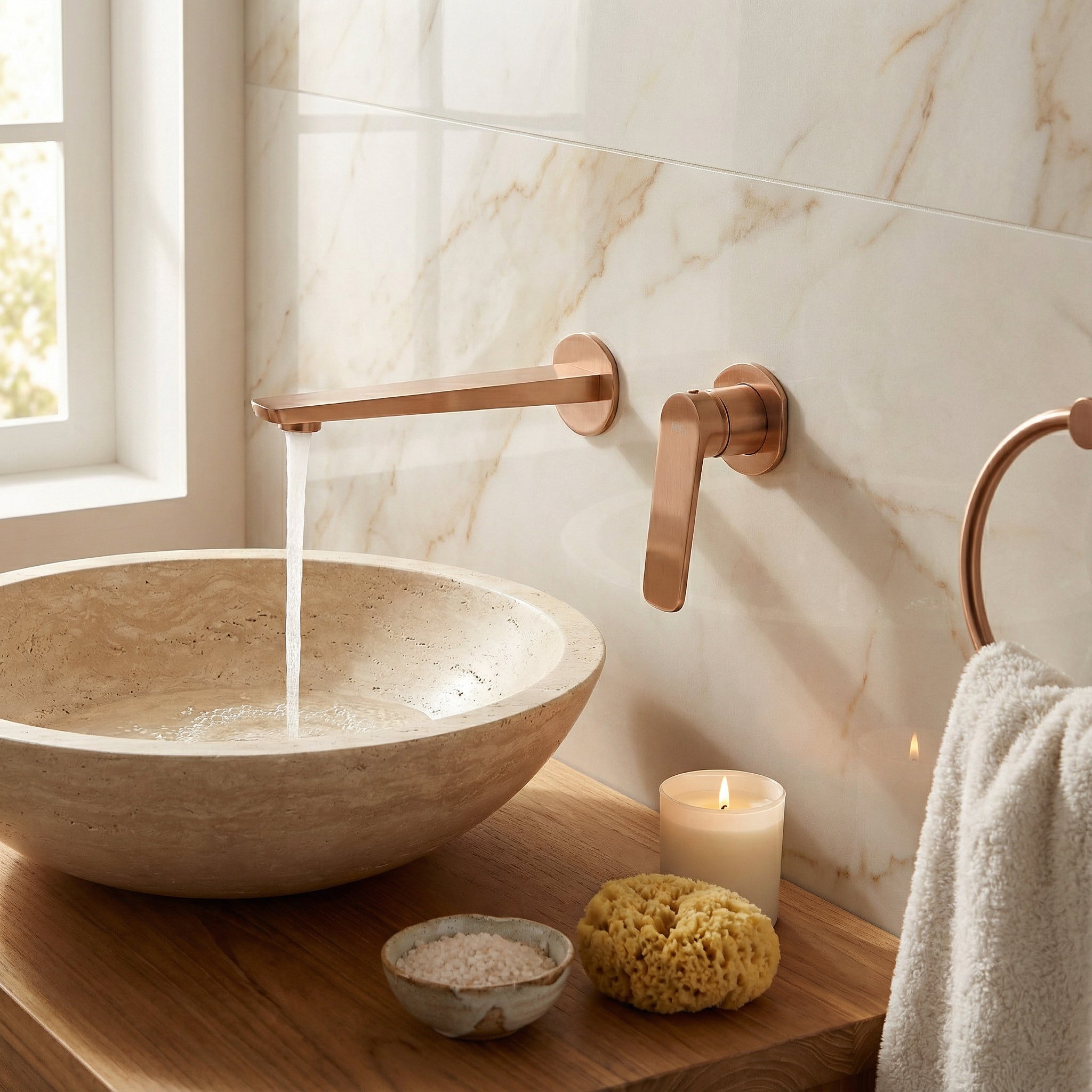 Grifo Lavabo Empotrado IMEX Nápoles GLN047/ORC Oro Rosa Cepillado PVD