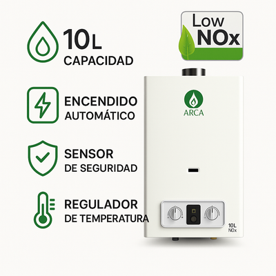 Calentador de Agua ARCA 10 L Gas Butano/Propano | Atmosférico, Encendido Automático