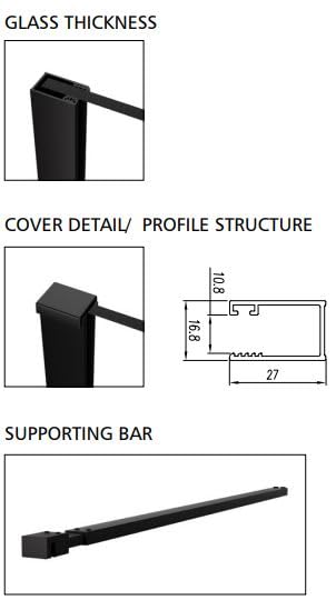 Mampara Fija Imex SCREEN PRO Negro Mate | Panel de Ducha con Vidrio Templado y Perfil de Aluminio