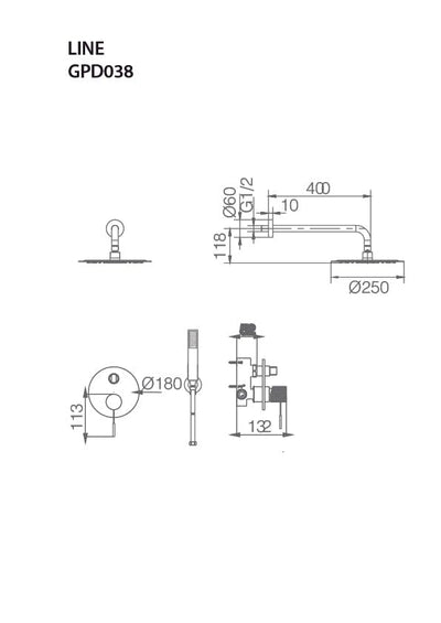 Conjunto Ducha Empotrado IMEX Line GPD038ORC Oro Rosa Cepillado