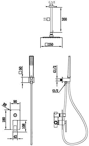 Conjunto Ducha Empotrado Techo IMEX Estocolmo BDES37-6NG Negro Mate Oro Rosa
