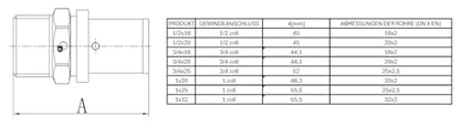 Accesorio de prensado para tubo multicapa PEX perfil U - Adaptador con rosca exterior