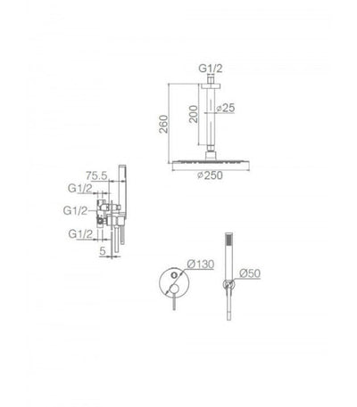 Conjunto Ducha Empotrado IMEX Thalos Stick GPTS045BL Blanco Mate