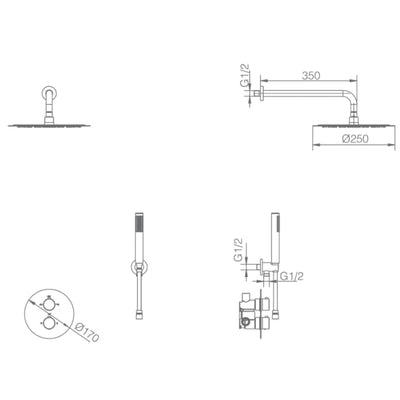 Sistema Ducha Empotrado Termostático IMEX Moscú GTK034 Acero S316