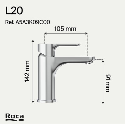 Grifo Lavabo ROCA L20 A5A3K09C00 Cromado