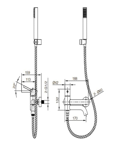 Grifo Monomando Ducha y Bañera IMEX Monza BDM039-4NQ Níquel Cepillado