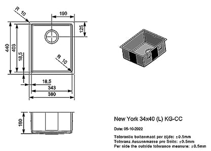 REGINOX Elite New York - Fregadero de acero inoxidable (34 x 40 kg, a partir de 45 cm de ancho)