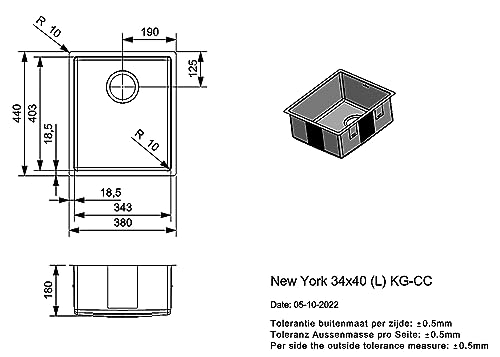 REGINOX Elite New York - Fregadero de acero inoxidable (34 x 40 kg, a partir de 45 cm de ancho)