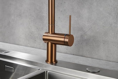 Grifo Cocina Extraíble IMEX Berna GCE026 Oro Rosa Cepillado 360° Acero Inoxidable