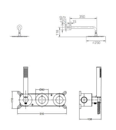 Ducha Empotrada Termostática IMEX Assen GTA052/BGM Black Gun Metal Ø25 cm