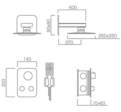 Conjunto Ducha Empotrado Termostático IMEX Madeira GTM021 Cromo