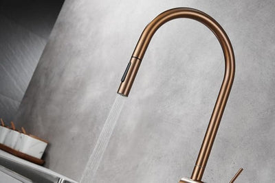 Grifo Cocina Extraíble IMEX Berna GCE026 Oro Rosa Cepillado 360° Acero Inoxidable