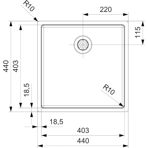 REGINOX Fregadero de acero inoxidable New York 40 x 40 KG-CC a partir de armario de 50 cm de ancho