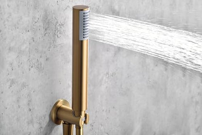 Imex - Sistema de Ducha Termostático Monza GTM039OC | Acabado Oro Cepillado, Rociador Inoxidable Extraplano Ø25 cm, Grifería de Latón con Cartucho Termostático, Caudal Alto
