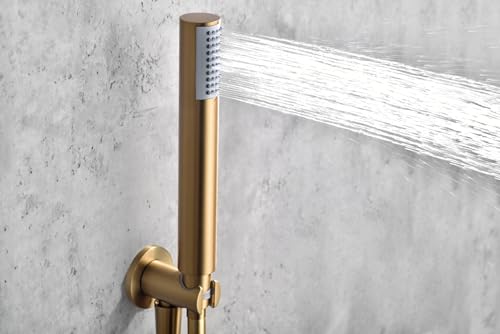 Imex - Sistema de Ducha Termostático Monza GTM039OC | Acabado Oro Cepillado, Rociador Inoxidable Extraplano Ø25 cm, Grifería de Latón con Cartucho Termostático, Caudal Alto