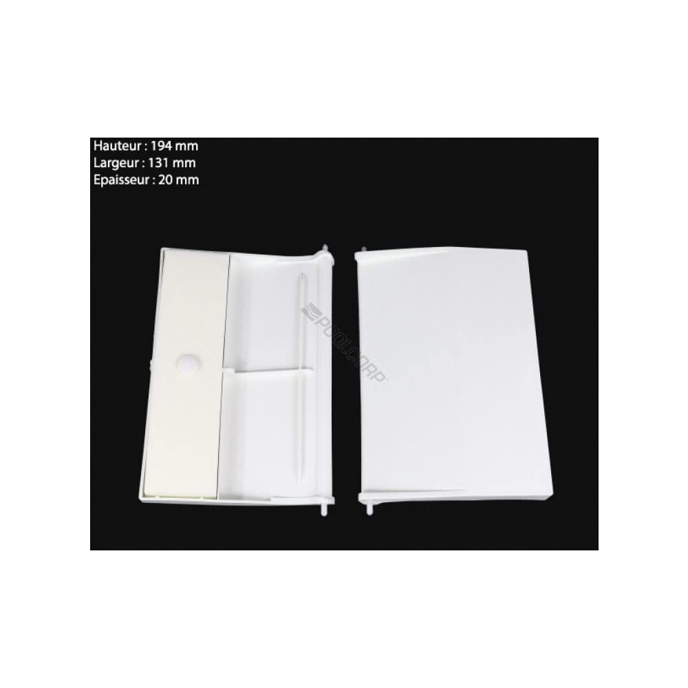 Compuerta skimmer con bisagra color blanco. Recambio original AstralPool para skimmer de 15 litros. Dimensiones: 19,5 x 13,5 cm. Código 4402010101