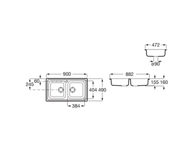 Fregadero Sobre Encimera Roca Victoria 90 2 Cubetas Inox 900x490 A872901A01