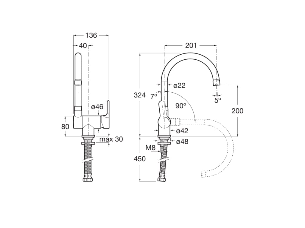 Roca | Grifo Abatible L20 Cocina