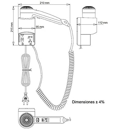Secador de Cabello de Pared Mediclinics Lateral Negro