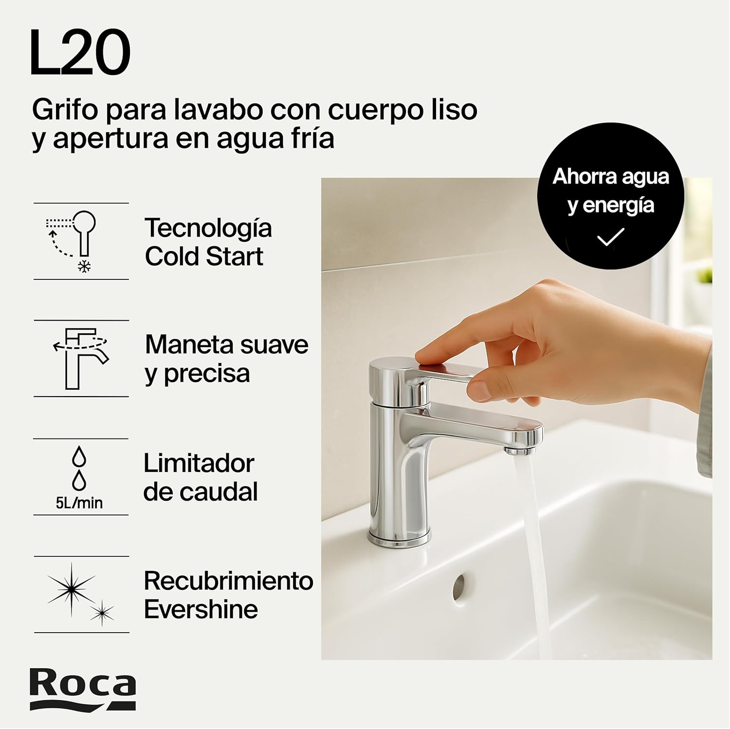Grifo Lavabo ROCA L20 A5A3K09C00 Cromado