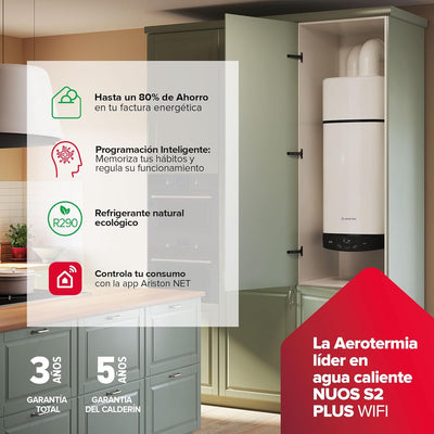 Termo Aerotermia Ariston Nuos Plus S2 WiFi 150 L | Bajo Consumo, Control App, A+