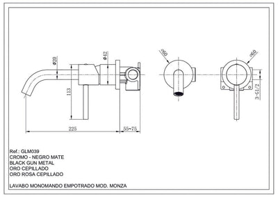 Grifo Lavabo Empotrado IMEX Monza GLM039/NQ Níquel Cepillado