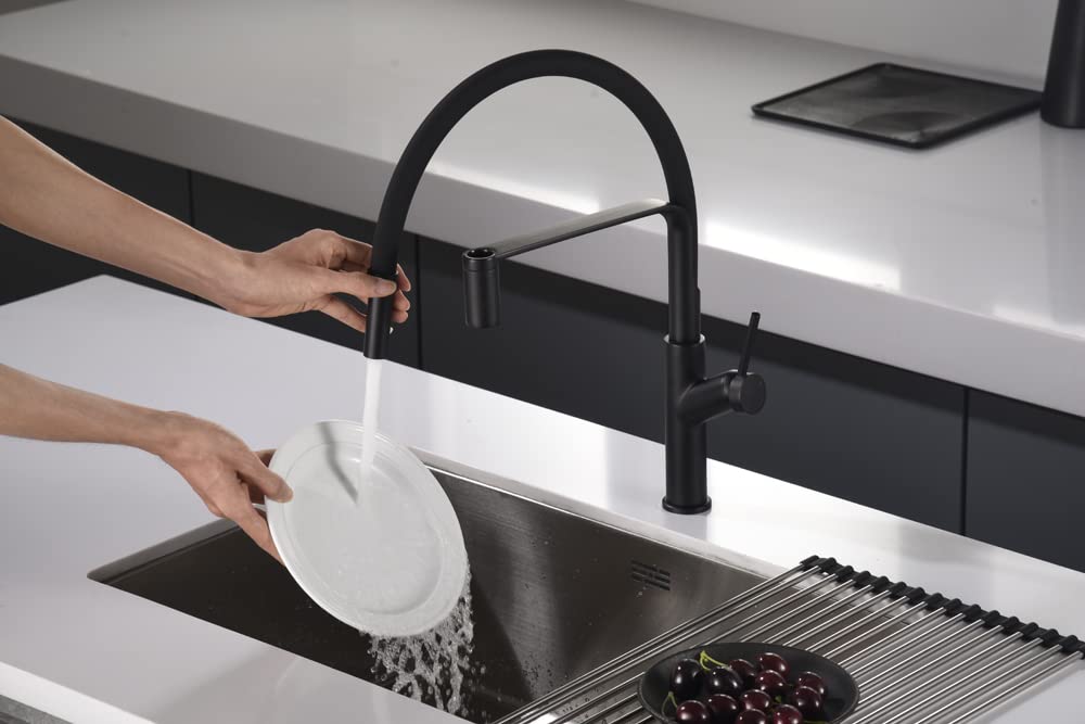 Imex - Grifo Monomando Extraíble Flexible para Cocina Sena | Negro mate, Caño orientable 360°, Diseño moderno y resistente