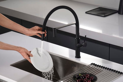 Imex - Grifo Monomando Extraíble Flexible para Cocina Sena | Negro mate, Caño orientable 360°, Diseño moderno y resistente