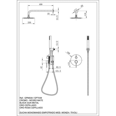 Sistema Ducha Empotrado Monomando IMEX Monza GPM039ORC Oro Rosa Cepillado