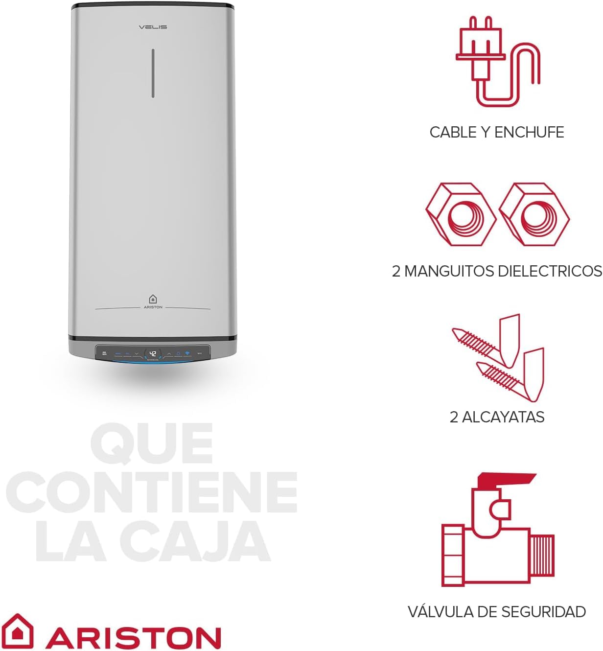 Termo Eléctrico 100L Litros Multiposición, Calentador de Agua Eléctrico Plano Ariston Velis Tech Dry Wifi