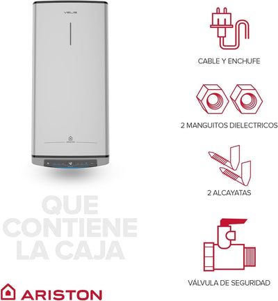 Termo Eléctrico 100L Litros Multiposición, Calentador de Agua Eléctrico Plano Ariston Velis Tech Dry Wifi
