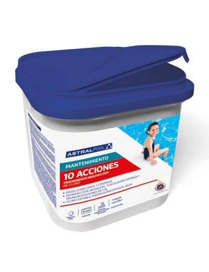 Cloro10 Acciones ASTRALPOOL de Disolución Lenta y Continua 5kg - Tratamiento Multiacción - Especial Gresites y Filtros de Arena-