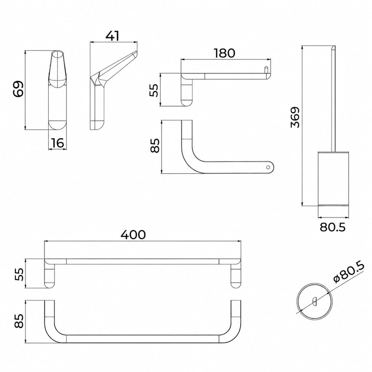 Conjunto de accesorios de baño Aura Medimex