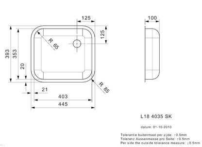 Reginox L18 4035 SK - Fregadero de acero inoxidable (100 mm de profundidad)