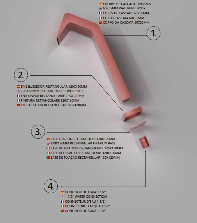 Cascada Piscina 6 cm IMEX NIÁGARA CPN001/AC Rosa Coral Acero S.316