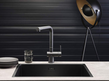 REGINOX R34262 Elite New York - Fregadero de acero inoxidable (50 x 40 cm, 60 cm de ancho, montaje plano), color negro