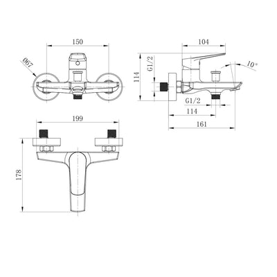 Grifo Monomando Ducha y Bañera IMEX BÉLGICA BDZ044-4NG Negro Mate