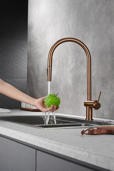 Grifo Cocina Extraíble IMEX Berna GCE026 Oro Rosa Cepillado 360° Acero Inoxidable