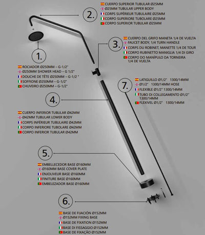 Columna Ducha Exterior Poolimex Alaska GPA002 Negro Mate Acero Inoxidable S316