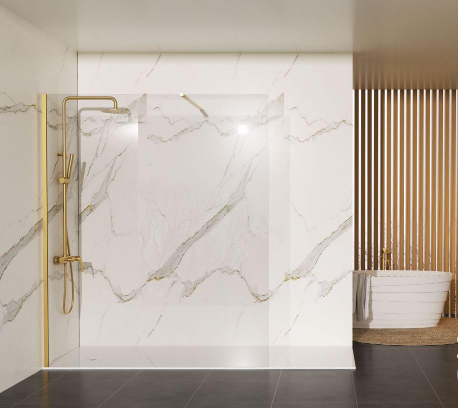 Mampara Fija Imex SCREEN PRO Oro Cepillado | Panel de Ducha con Vidrio Templado y Perfil de Aluminio