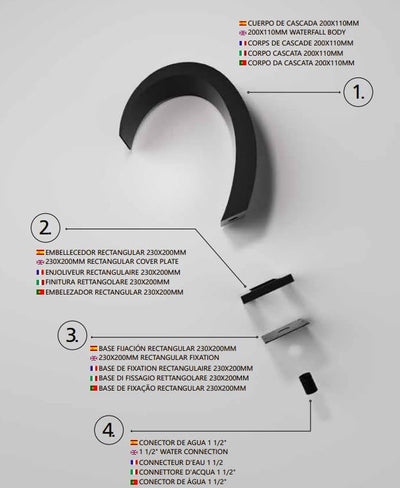 Cascada Piscina 20 cm IMEX IGUAZÚ CPI003/AC Negro Mate Acero Inoxidable S.316