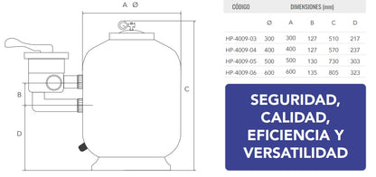 Filtro de Arena Hidro Water Volcán Ø500 con Válvula 6 Vías | Manómetro y Base Reforzada