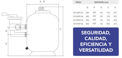 Filtro de Arena Hidro Water Volcán Ø600 con Válvula 6 Vías | Manómetro y Base Reforzada