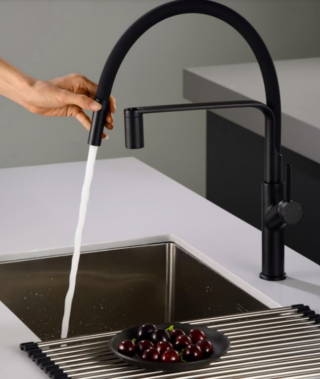 Imex - Grifo Monomando Extraíble Flexible para Cocina Sena | Negro mate, Caño orientable 360°, Diseño moderno y resistente